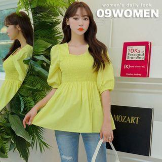 Plus Size Puff-sleeve Smocked Top