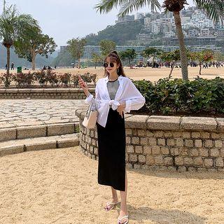 Dolman-sleeve Slit-back Oversize Shirt