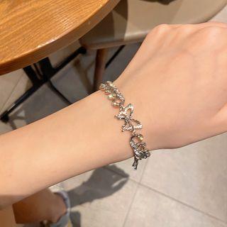 Butterfly Rhinestone Alloy Bracelet Silver - One Size