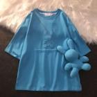 Elbow-sleeve Rabbit Print T-shirt / Doll / Set