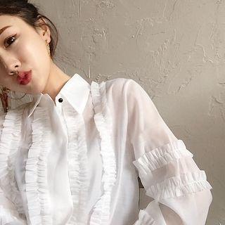 Plain Frilled Long-sleeve Shirt