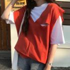 Elbow-sleeve T-shirt / Cut-out Vest