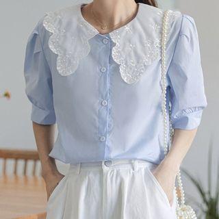 Puff Sleeve Lace Collar Shirt