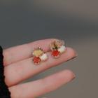 Color Block Circle Stud Earring 1 Pair - Earrings - Leopard - Brown & Red - One Size
