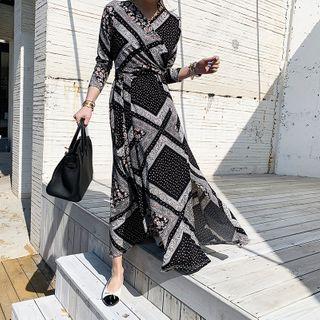 Paisley Pattern Maxi Wrap Dress Black - One Size