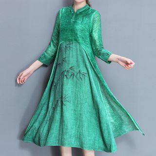 3/4-sleeve Mandarin Collar Dress