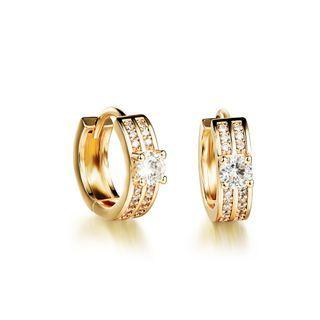 Fashion And Elegant Plated Gold Geometric Round Cubic Zirconia Stud Earrings Golden - One Size