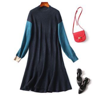 Color Block Midi A-line Sweater Dress