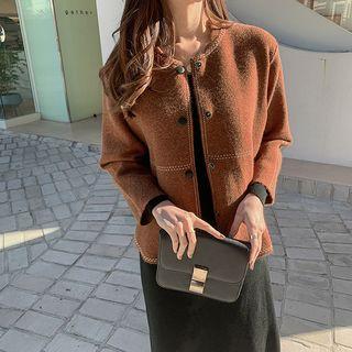 Round-neck Snap-button Stitched Jacket