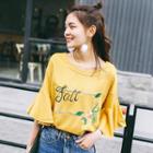Embroidered Bell 3/4 Sleeve Chiffon Top