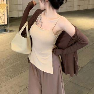 Plain Cardigan /slit Camisole Top / Plain High-waist Pants (various Designs)