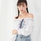 Off-shoulder Embroidered Top White - One Size