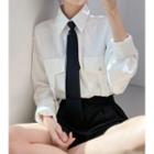 Set: Pocket Detail Shirt + Tie With Tie - White - One Size