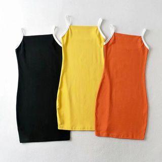 Spaghetti-strap Contrast Trim Mini Sheath Dress