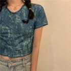 Butterfly Embroidered Tie-dyed Short-sleeve Cropped T-shirt As Shown In Figure - One Size