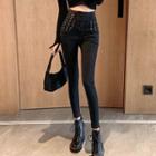 High-waist Studded Slim Jeans