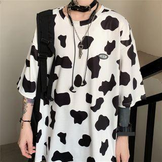 Milk Cow Print Elbow-sleeve T-shirt