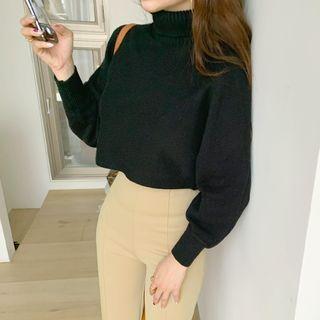 Turtle-neck Dolman-sleeve Cropped Sweater