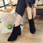 Pointed Bow Detail Block Heel Ankle Boots
