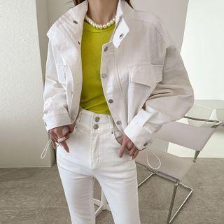 High-neck Drawstring-hem Cotton Jacket