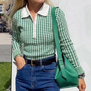 Plaid Polo Long-sleeve Romper