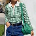 Plaid Polo Long-sleeve Romper