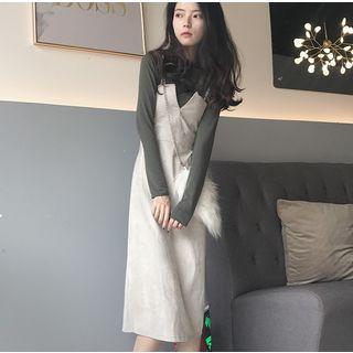 Set: Long-sleeve T-shirt + Strappy Midi Dress