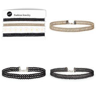 Set: Lace Choker (various Designs) Set - Black & Brown & White - One Size