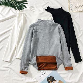 Brushed Fleece-lined Mock-neck Sweater
