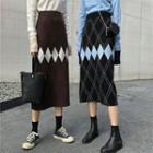 Argyle Midi Straight-fit Knit Skirt