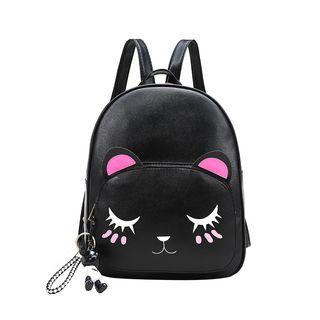 Cat Faux-leather Backpack Black - One Size