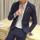 Set Of 3: Embroidered Single-button Blazer + Vest + Pants