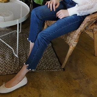 Faux-pearl Cropped Jeans