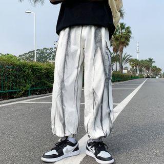 Splatter Printed   Gathered Cuff Cargo Pants