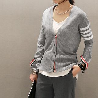 V-neck Striped-sleeve Cardigan