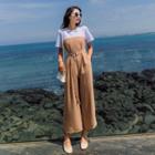Mock Two-piece Short-sleeve Wide-leg Jumpsuit