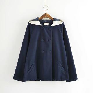Rabbit Ear Hooded Double-breasted Jacket