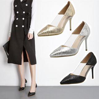 Pointy Toe Transparent Panel Pumps