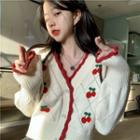 Contrast Trim Cherry Cropped Cardigan