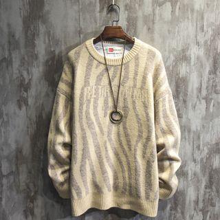 Lettering Print Zebra Print Sweater