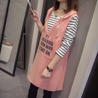 Lettering Striped Panel Hoodie Dress