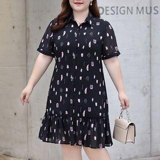 Plus-size Short-sleeve Printed Shirt Dress