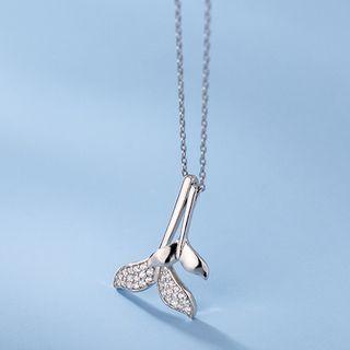 Whale Tail Rhinestone Pendant Sterling Silver Necklace