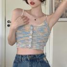 Button-up Knit Cropped Camisole Top Blue & Yellow - One Size