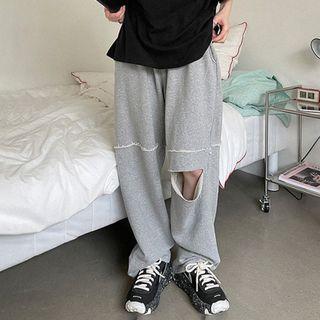 Plain High Waist Distressed Sweatpants