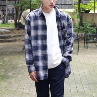 Embroidered-cuff Check Shirt