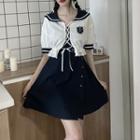 Puff-sleeve Sailor Collar Blouse / A-line Skirt / Overall Dress
