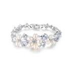 Fashion And Elegant Flower Imitation Pearl Bracelet With Cubic Zirconia Silver - One Size