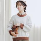 Panel Melange Long-sleeve Knit Sweater