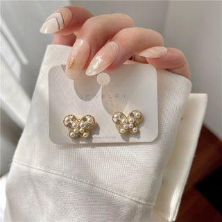 Faux Pearl Butterfly Stud Earring / Clip-on Earring